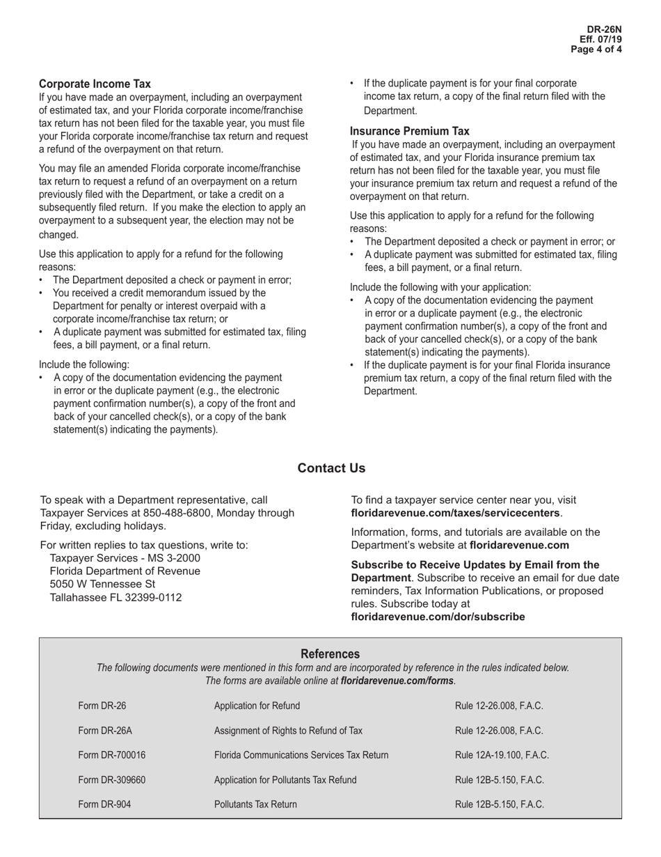 Instructions for Form DR-26 Application for Refund - Florida, Page 4
