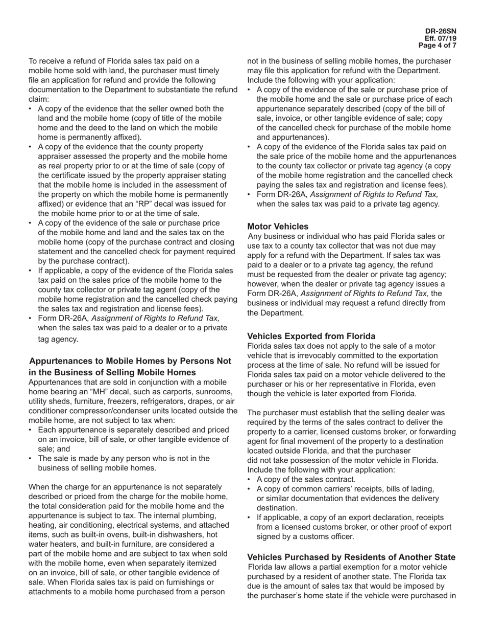 Instructions for Form DR-26S Application for Refund - Sales and Use Tax - Florida, Page 4