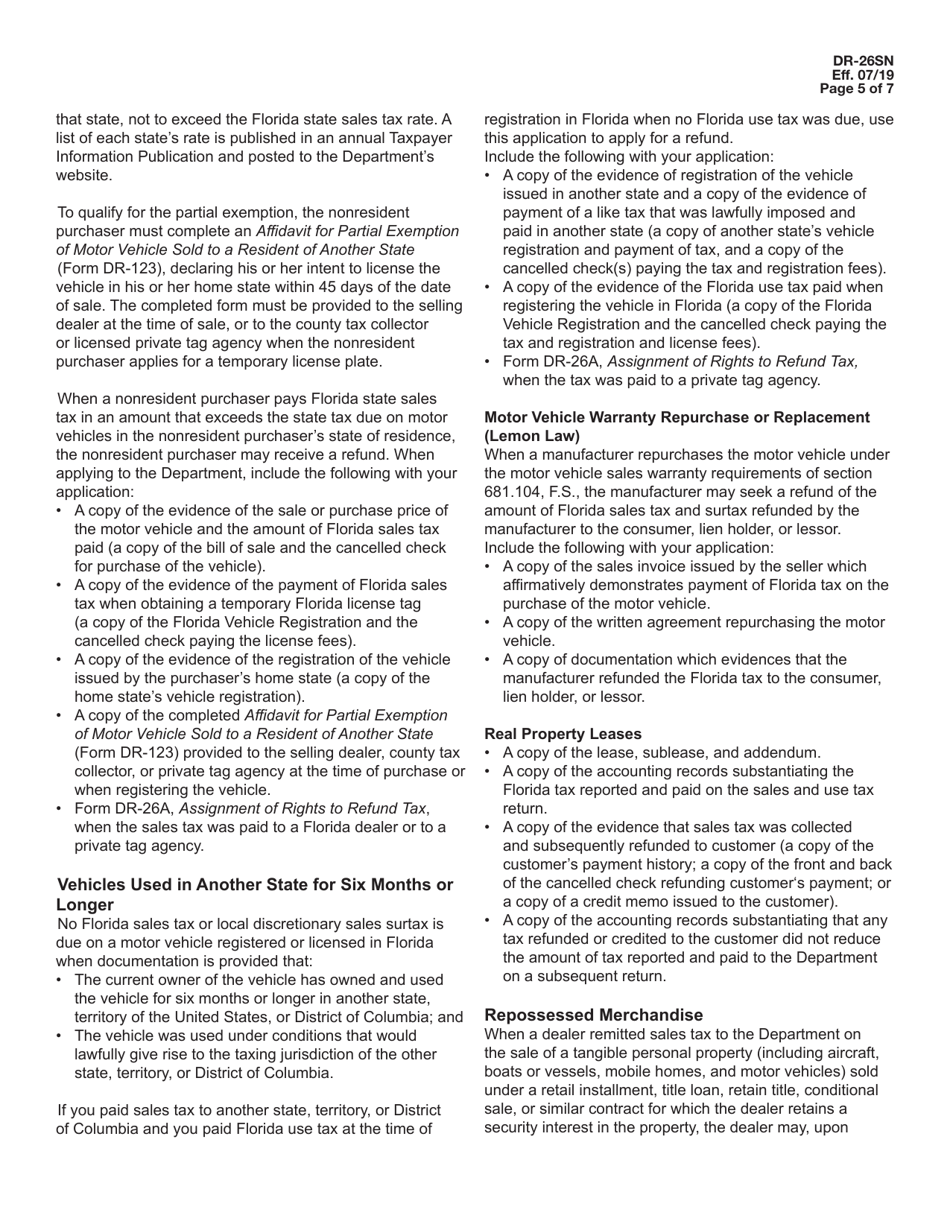 Instructions for Form DR-26S Application for Refund - Sales and Use Tax - Florida, Page 5