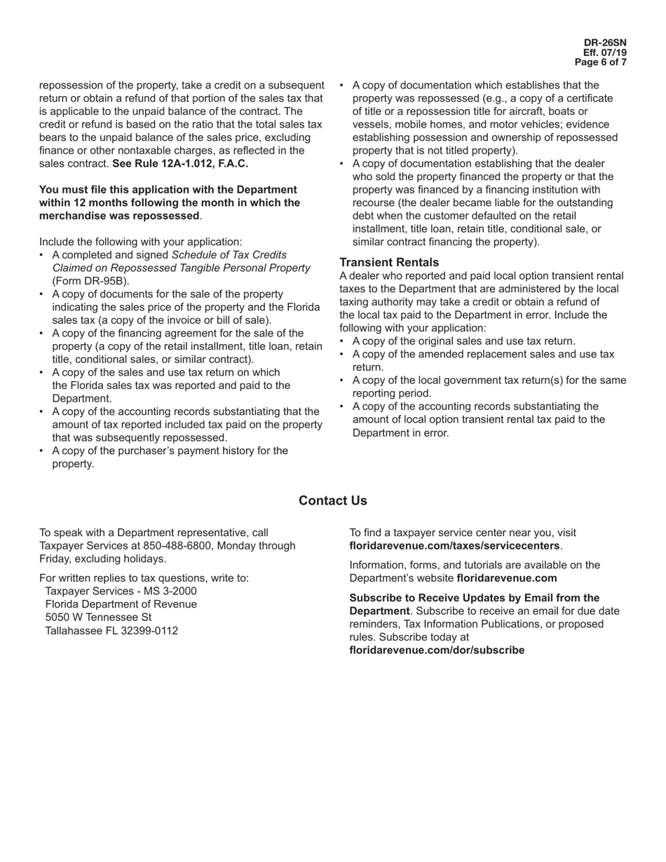 Instructions for Form DR-26S Application for Refund - Sales and Use Tax - Florida, Page 6