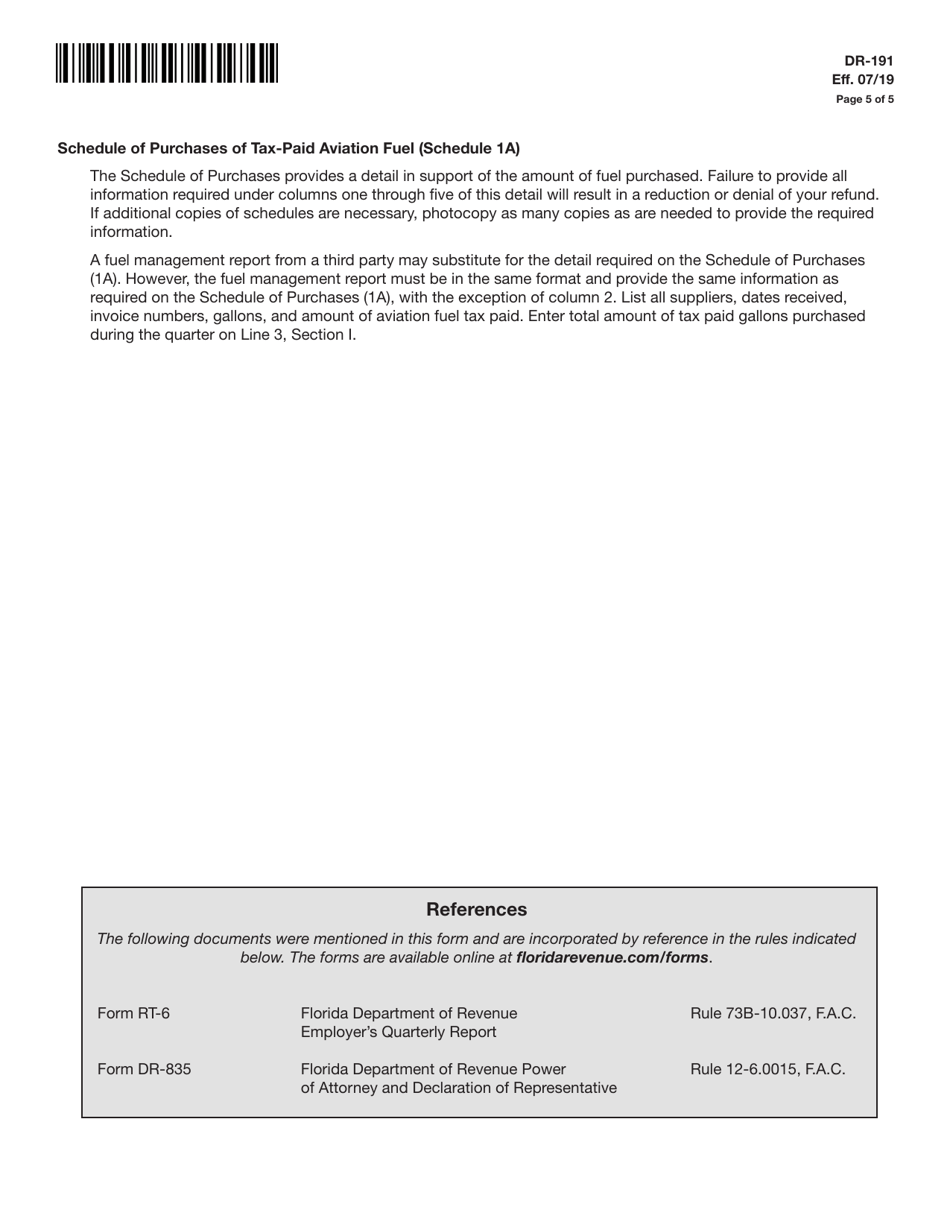 Form DR-191 Application for Aviation Fuel Tax Refund - Air Carriers - Florida, Page 5