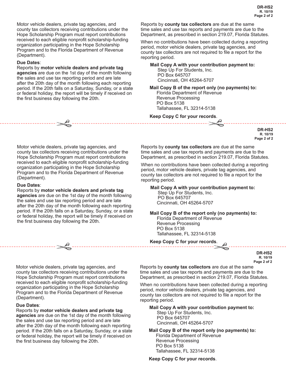 Form DR-HS2 Hope Scholarship Program Dealer Contribution Collection Report - Florida, Page 2