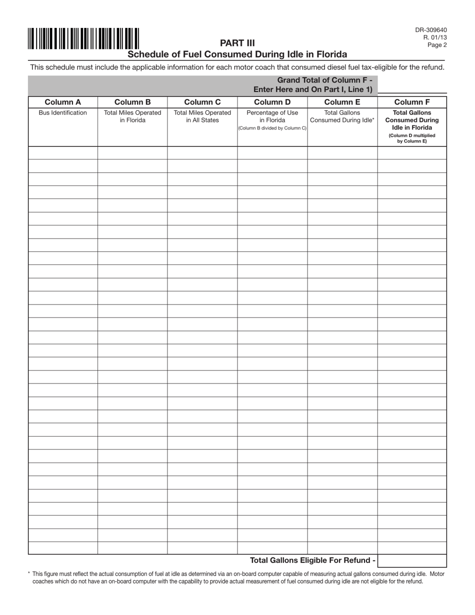 Form DR-309640 Application for Refund of Tax Paid on Undyed Diesel Consumed by Motor Coaches During Idle Time in Florida - Florida, Page 2