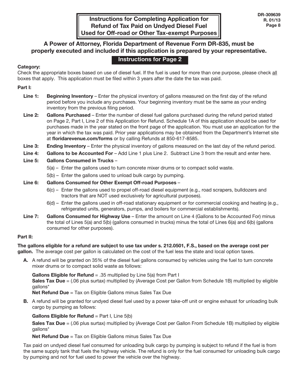 Form DR-309639 Application for Refund of Tax Paid on Undyed Diesel Used for off-Road or Other Exempt Purposes - Florida, Page 8