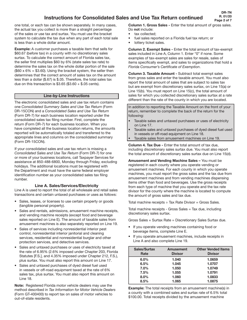 Instructions for Form DR-7 Consolidated Sales and Use Tax Return - Florida, Page 2