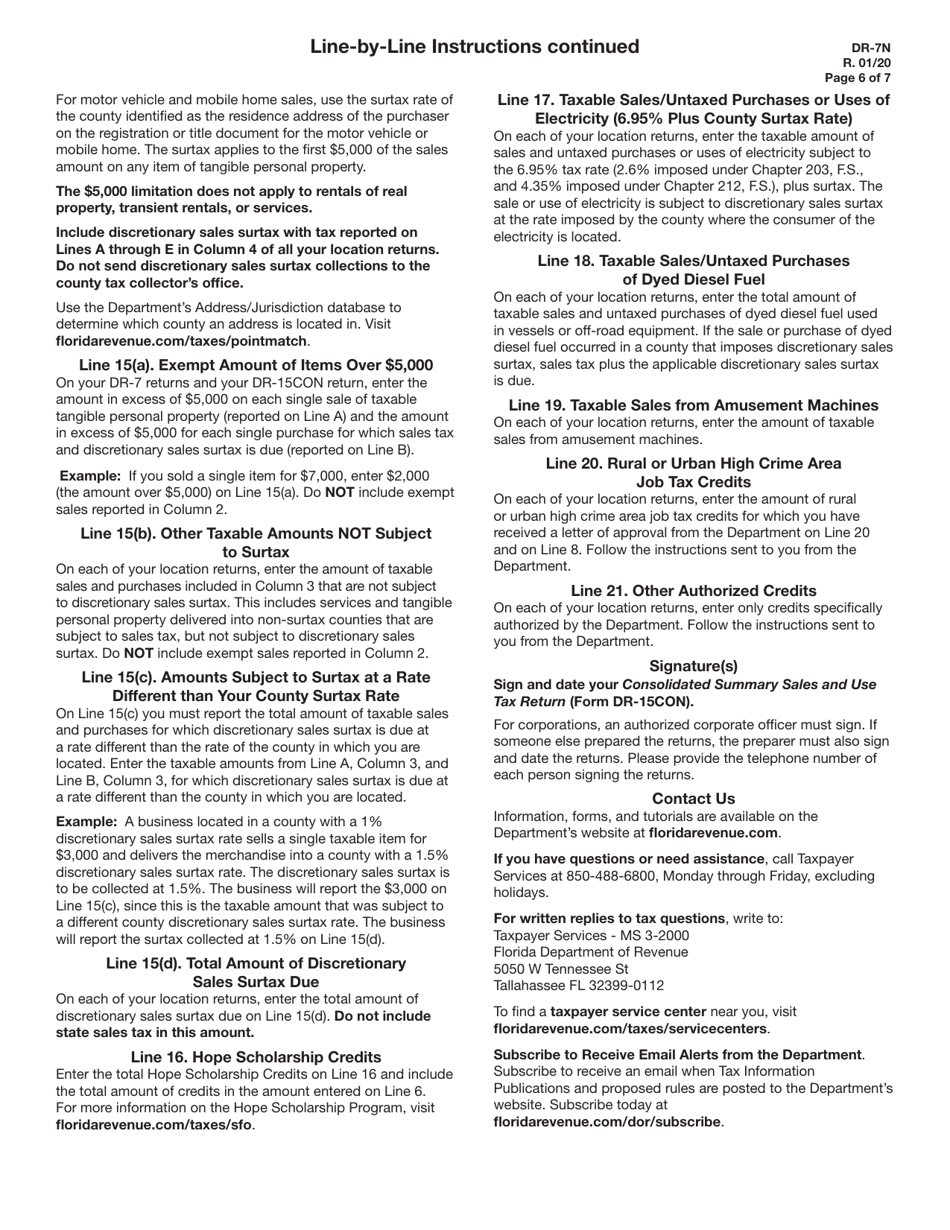 Instructions for Form DR-7 Consolidated Sales and Use Tax Return - Florida, Page 6