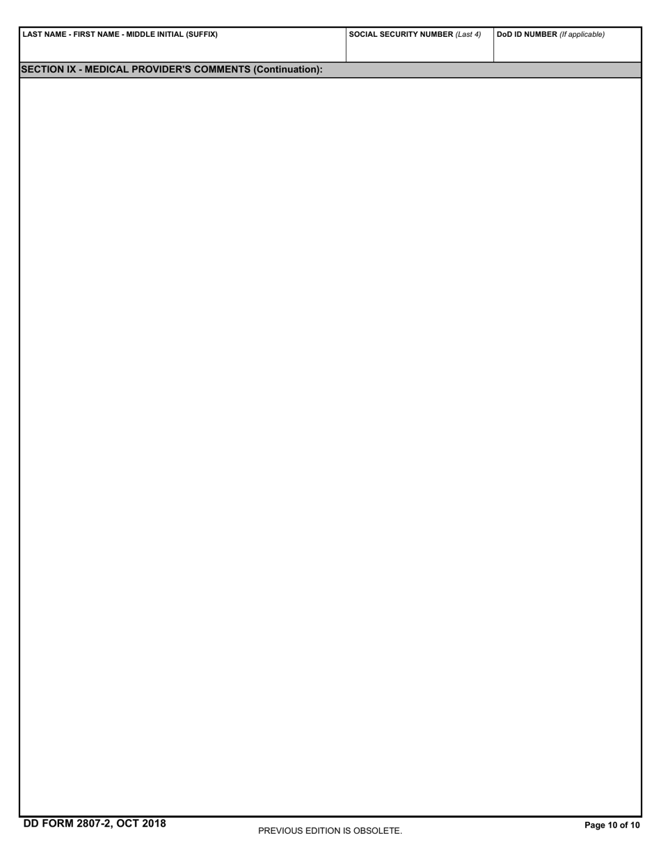 DD Form 2807-2 Accessions Medical History Report, Page 10