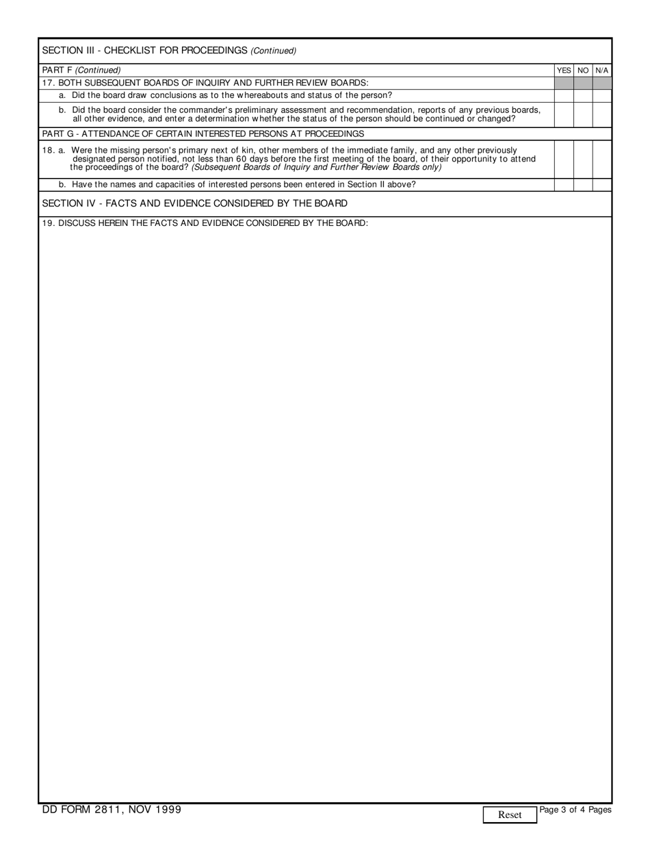 DD Form 2811 Report of Proceedings by Initial / Subsequent Board of Inquiry or Further Review Board, Page 3