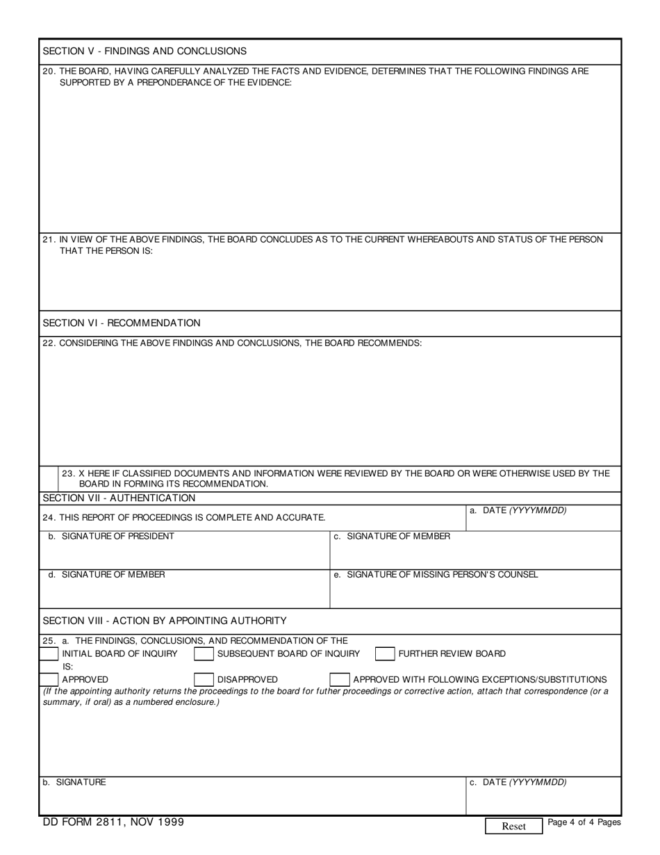 DD Form 2811 Report of Proceedings by Initial / Subsequent Board of Inquiry or Further Review Board, Page 4
