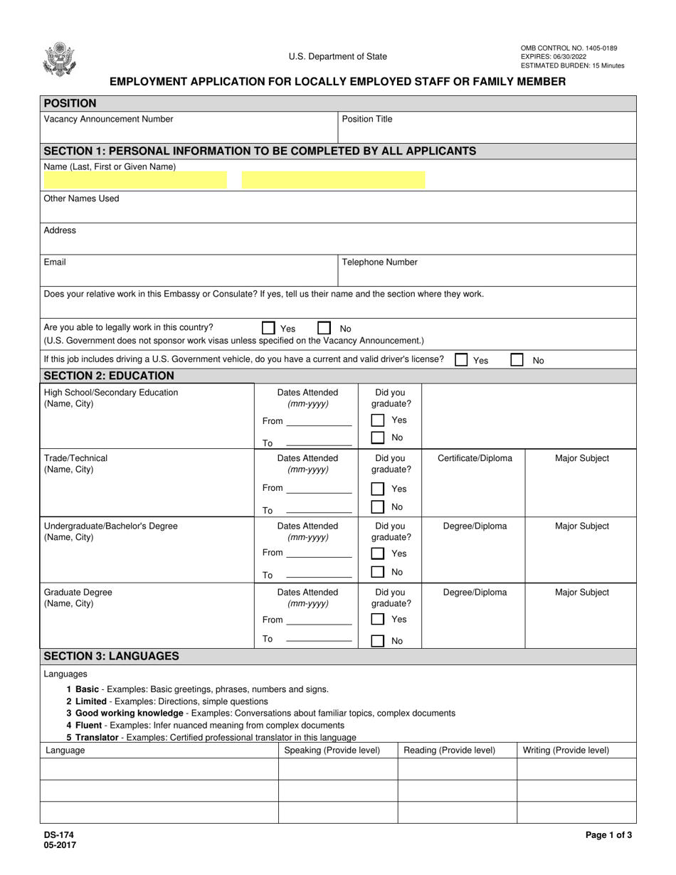 ds-174 job application form