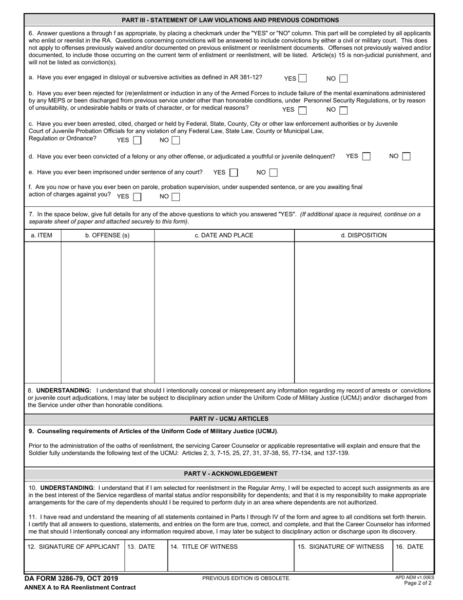 DA Form 3286-79 Statements for Reenlistment, Page 2