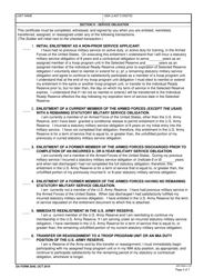 DA Form 3540 Certificate and Acknowledgement of U.S. Army Reserve Service Requirements and Methods of Fulfillment, Page 2