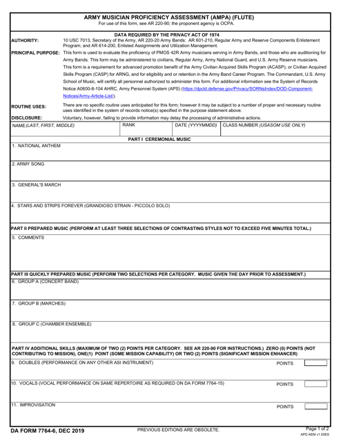 DA Form 7764-6 Army Musician Proficiency Assessment (Ampa) (Flute)