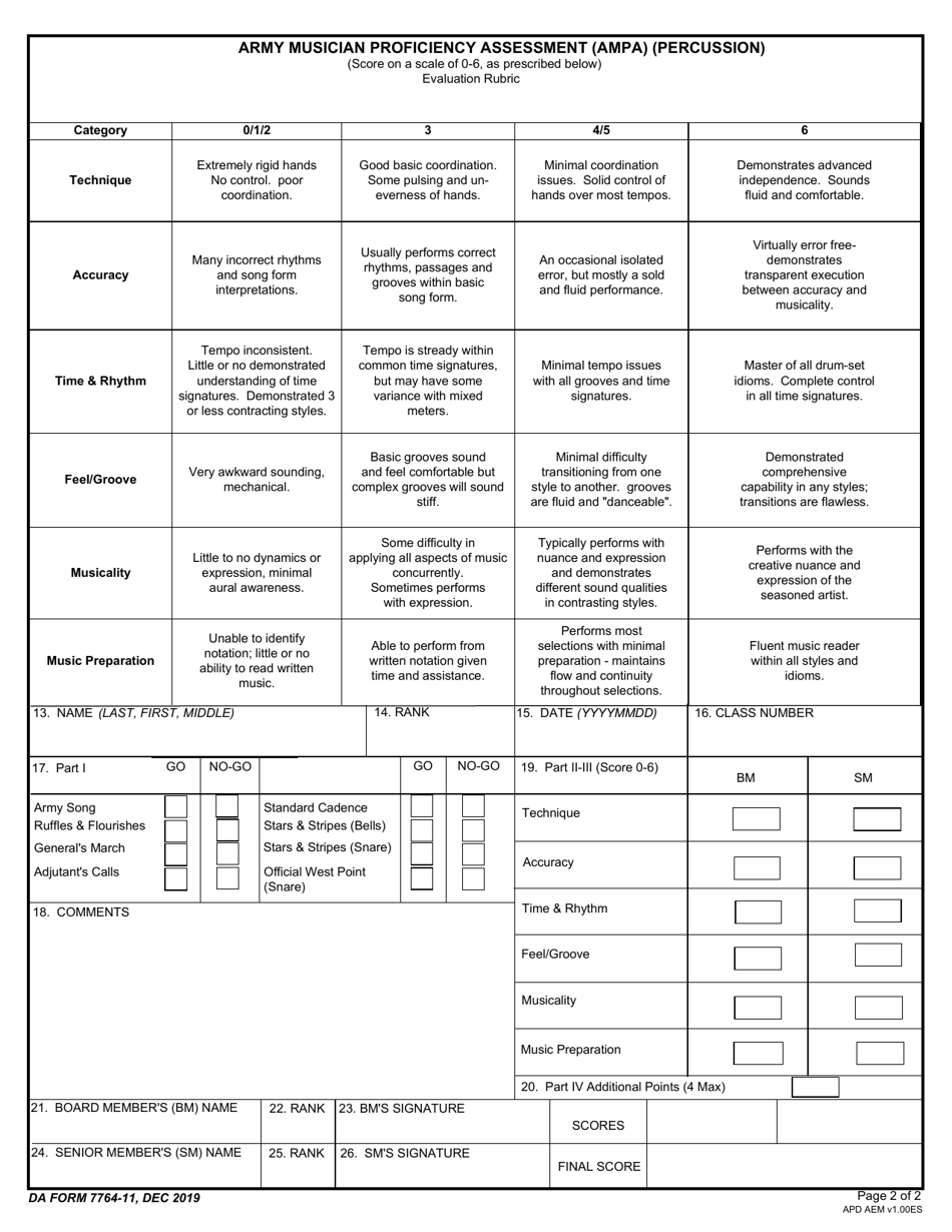 DA Form 7764-11 Download Fillable PDF or Fill Online Army Musician ...