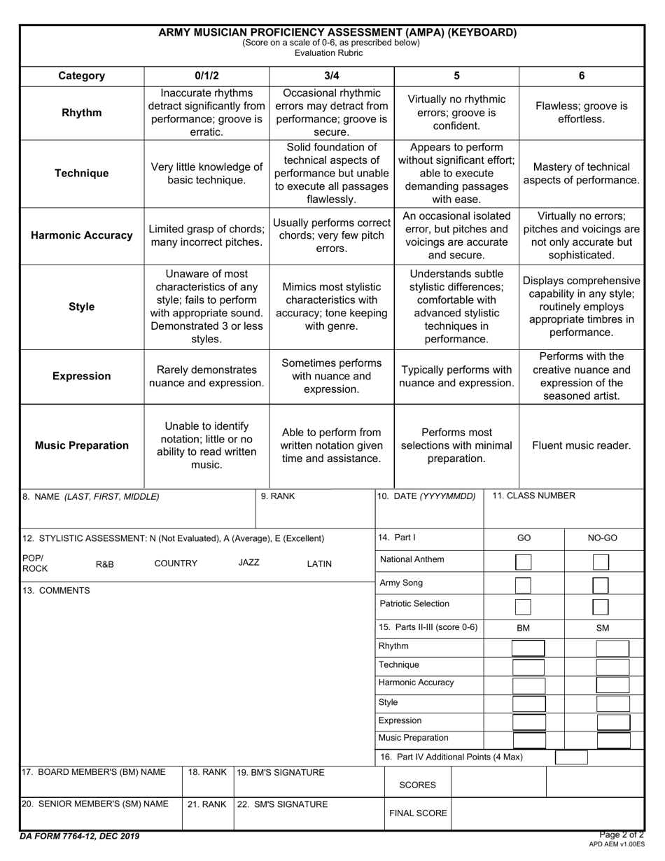 DA Form 7764-12 Download Fillable PDF or Fill Online Army Musician ...