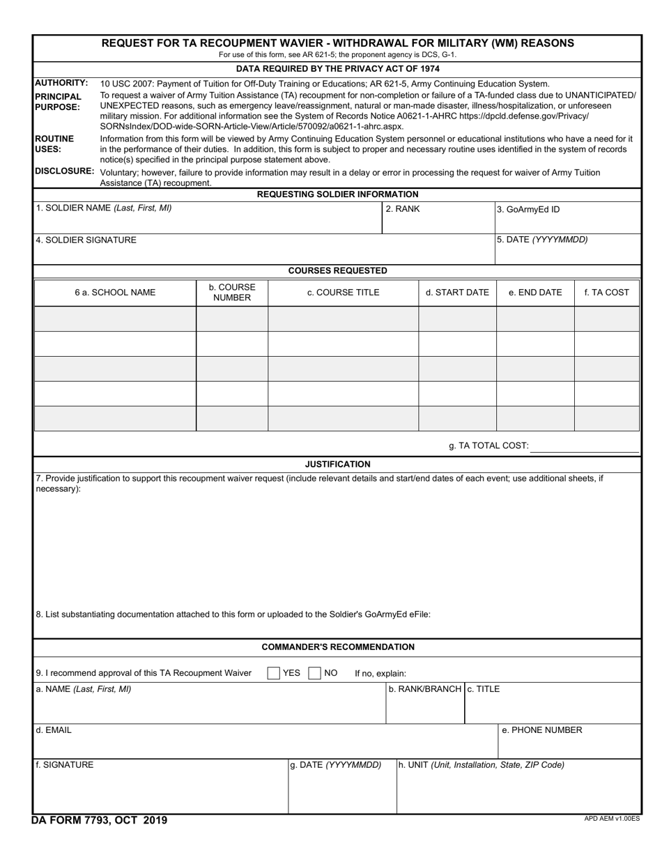 DA Form 7793 - Fill Out, Sign Online and Download Fillable PDF ...