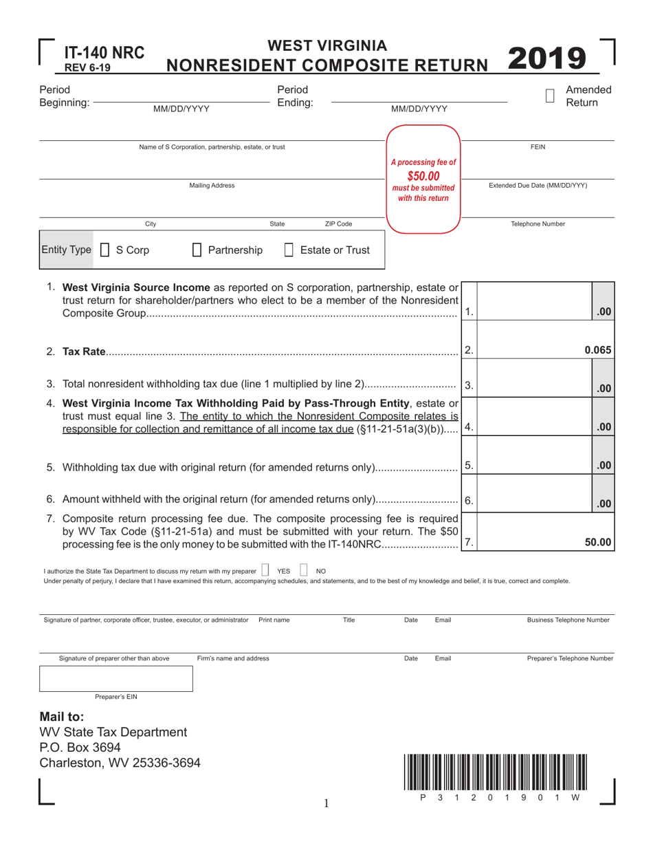 Form IT-140 NRC Nonresident Composite Return - West Virginia, Page 1