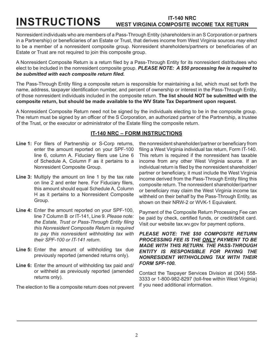 Form IT-140 NRC Nonresident Composite Return - West Virginia, Page 2