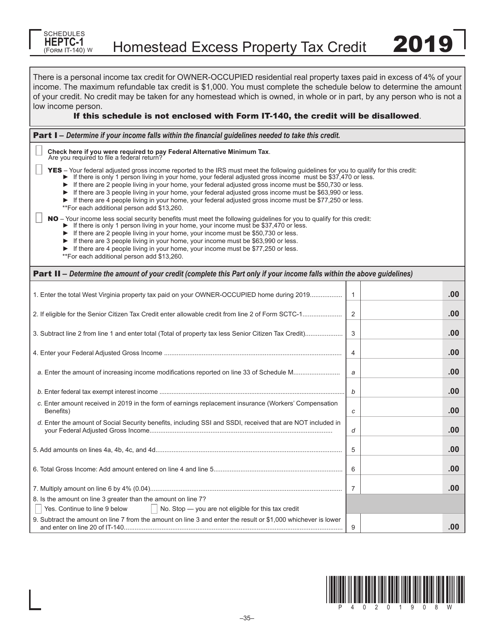 Form IT-140 Schedule HEPTC-1 2019 Printable Pdf