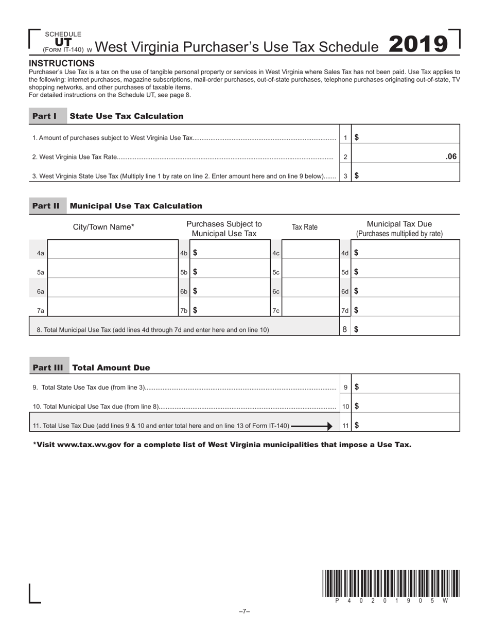 Form IT-140 Schedule UT West Virginia Purchasers Use Tax Schedule - West Virginia, Page 1