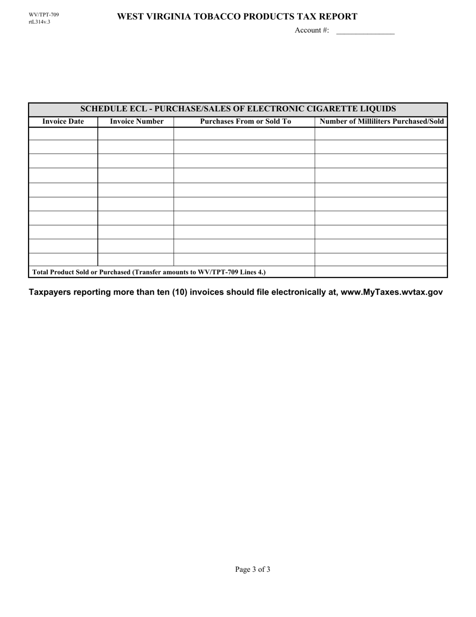 Form WV / TPT-709 West Virginia Tobacco Products Tax Report - West Virginia, Page 3