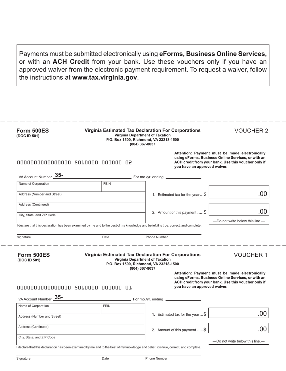 Form 500ES Corporation Estimated Income Tax Payment Vouchers - Virginia, Page 3