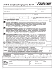 Form 763-S Virginia Special Nonresident Claim for Individual Income Tax Withheld - Virginia