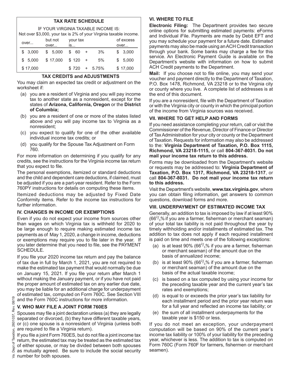 Form 760ES Virginia Estimated Income Tax Payment Voucher for Individuals - Virginia, Page 2