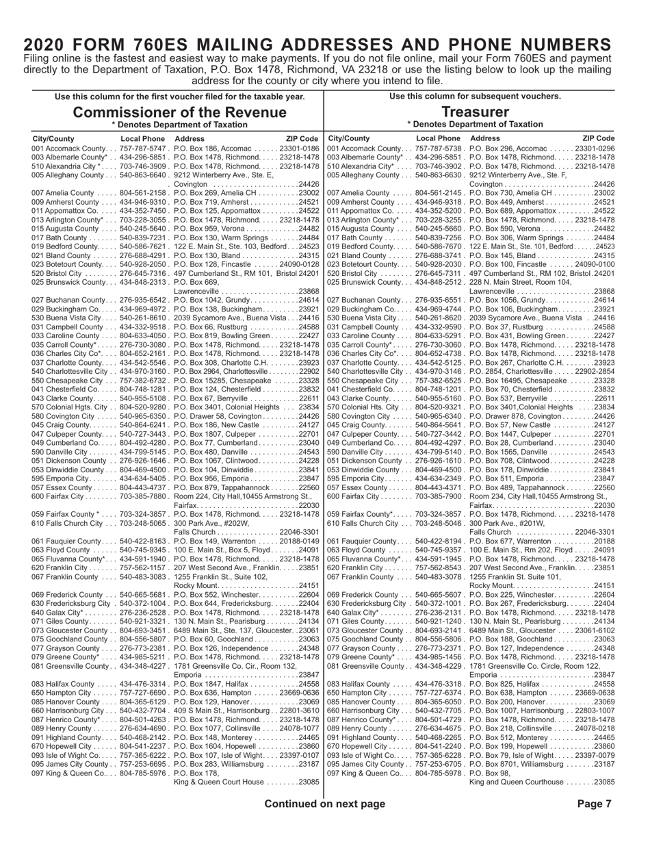 Form 760ES Virginia Estimated Income Tax Payment Voucher for Individuals - Virginia, Page 7