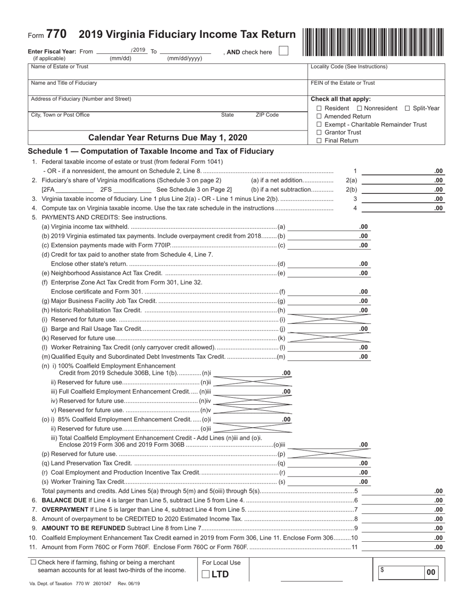 Form 770 Virginia Fiduciary Income Tax Return - Virginia, Page 1