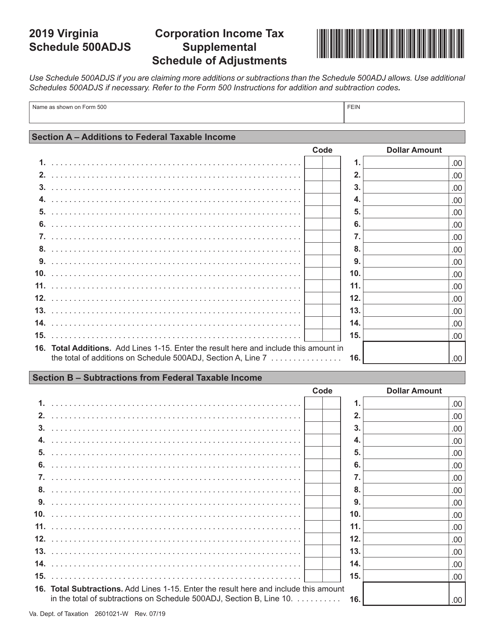 Schedule 500ADJS 2019 Printable Pdf