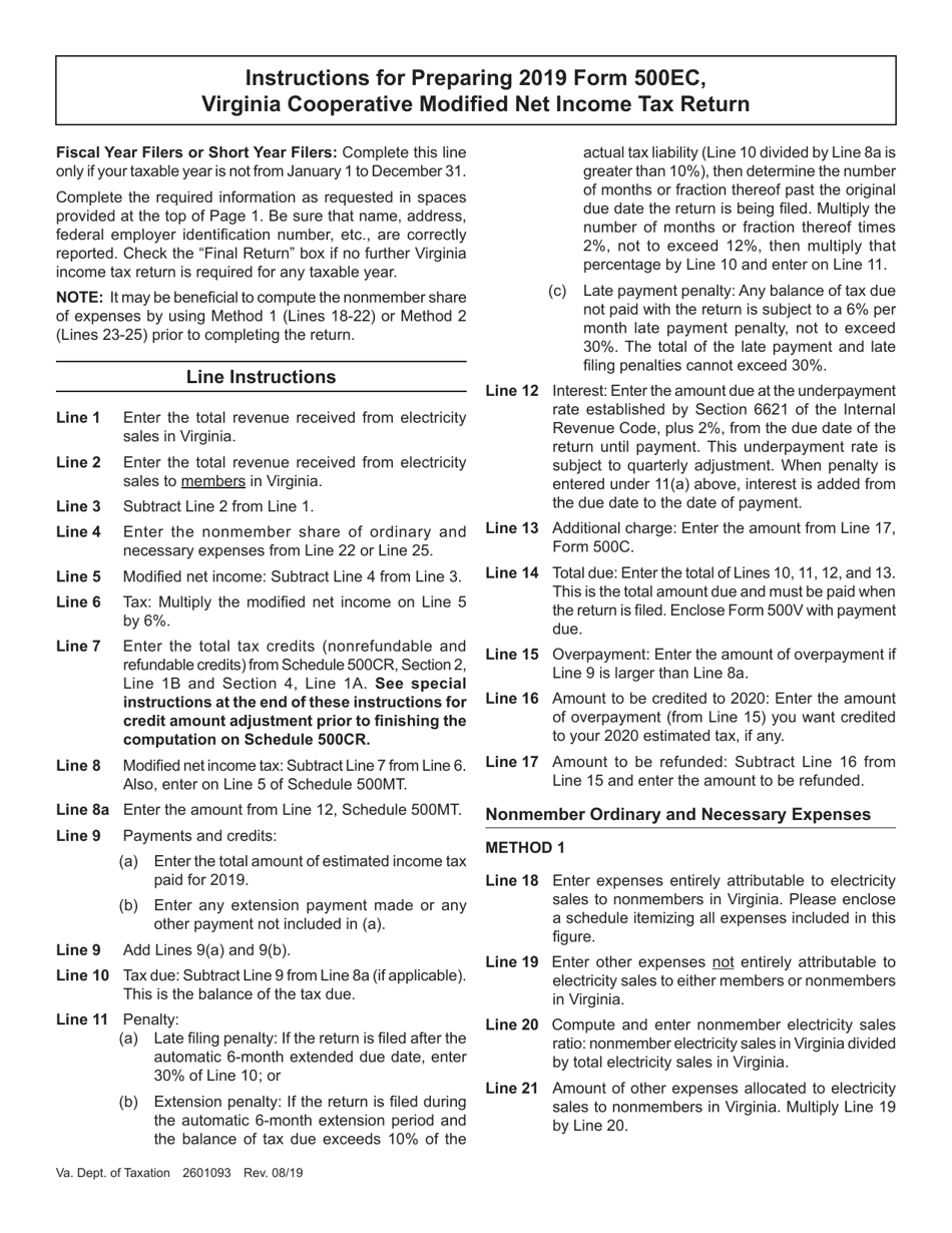 Instructions for Form 500EC Virginia Cooperative Modified Net Income Tax Return - Virginia, Page 1