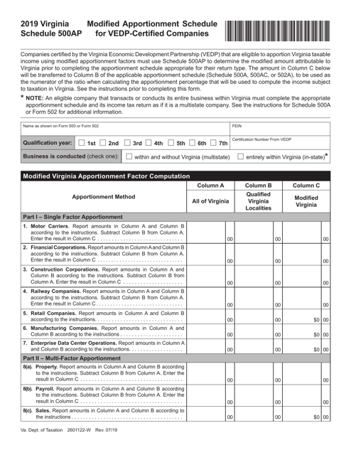 Schedule 500AP 2019 Printable Pdf