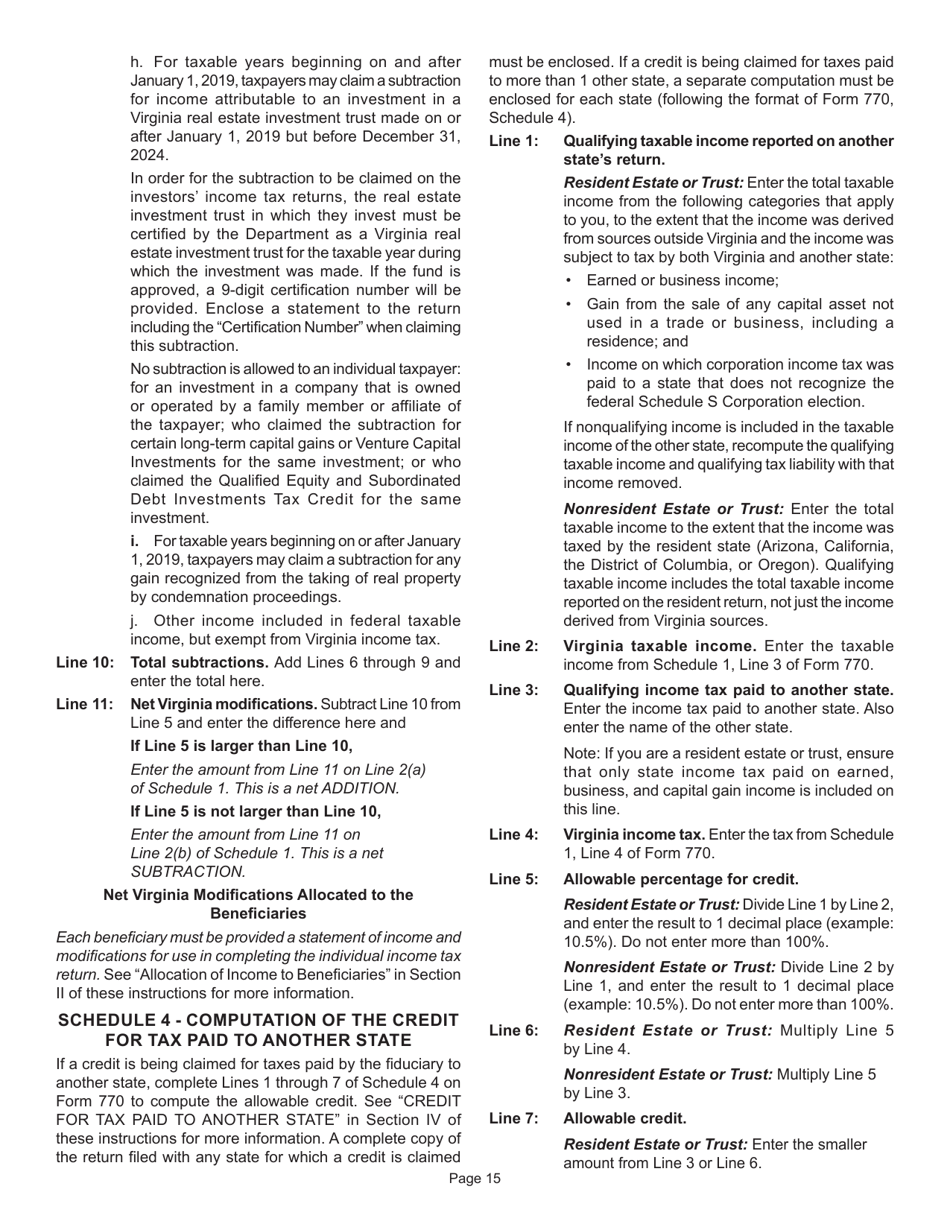 Instructions for Form 770 Virginia Fiduciary Income Tax Return - Virginia, Page 17