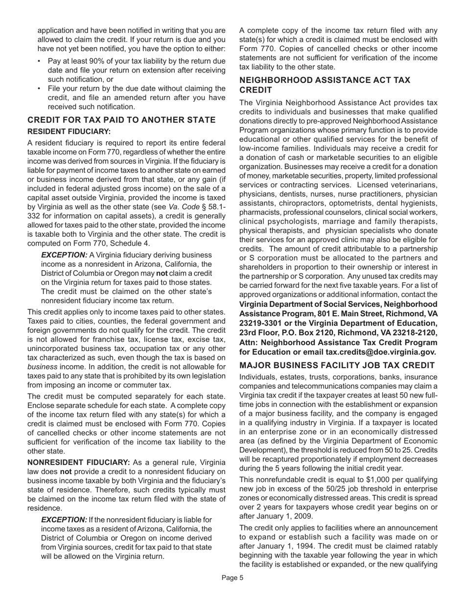 Instructions for Form 770 Virginia Fiduciary Income Tax Return - Virginia, Page 7