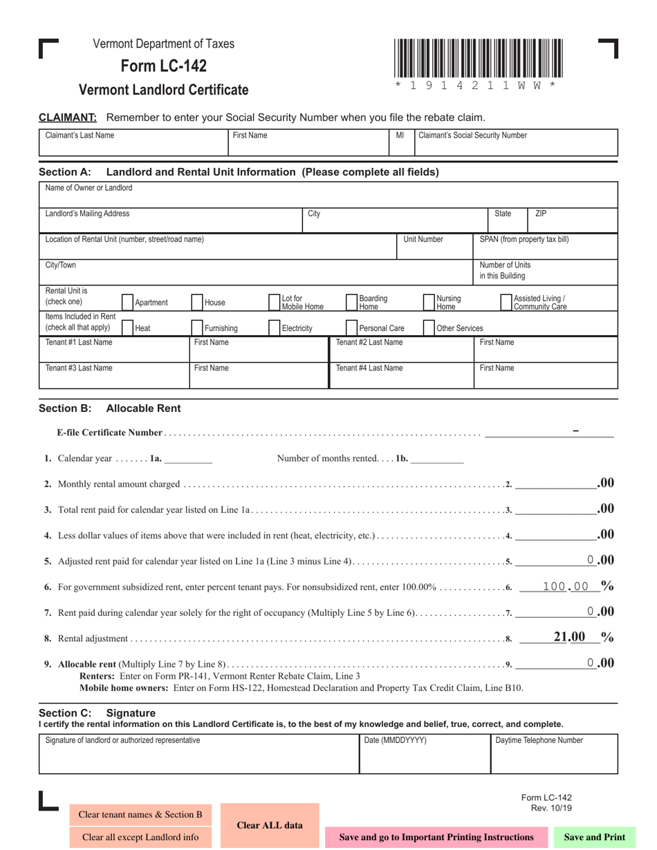 Form LC 142 Fill Out Sign Online and Download Fillable PDF Vermont