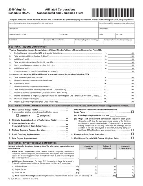 Schedule 500AC 2019 Printable Pdf