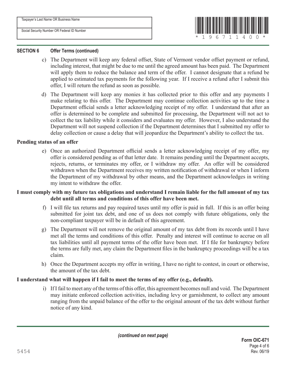 VT Form OIC-671 Offer in Compromise Agreement - Vermont, Page 8
