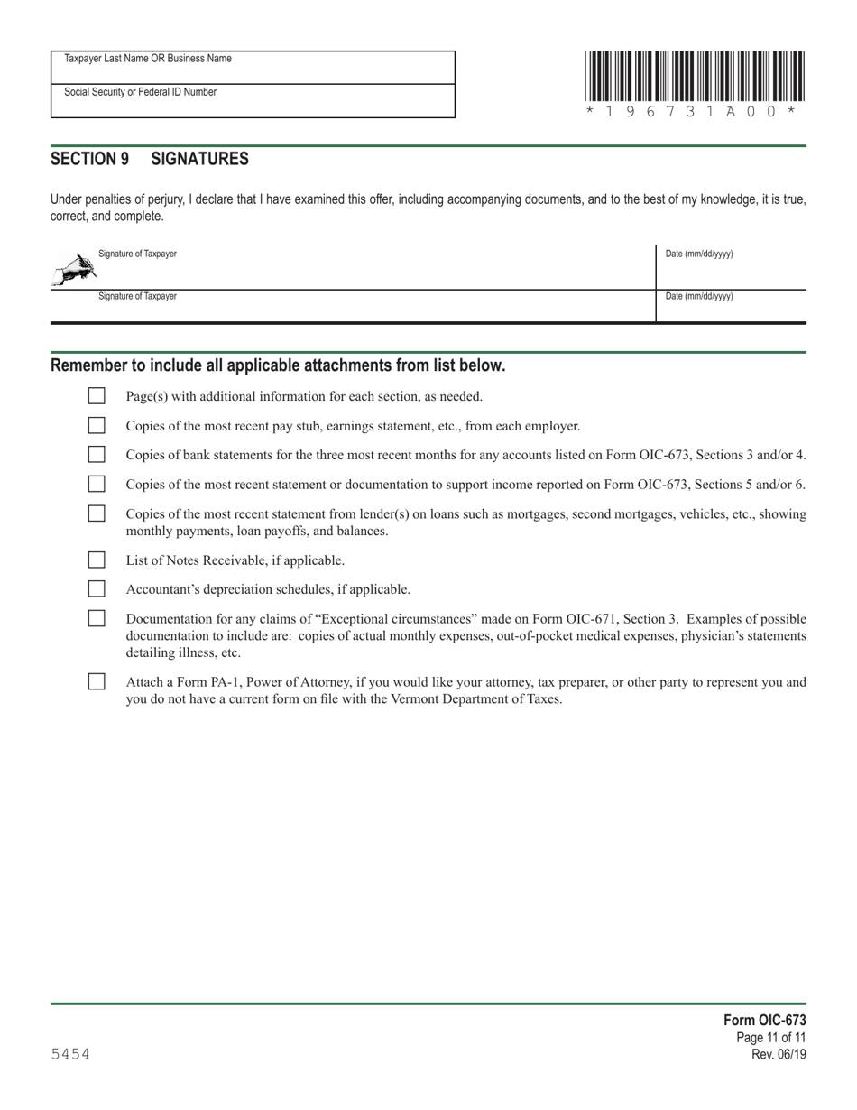 VT Form OIC-673 Collection Information Statement for Wage Earners and Self-employed Individuals - Vermont, Page 11