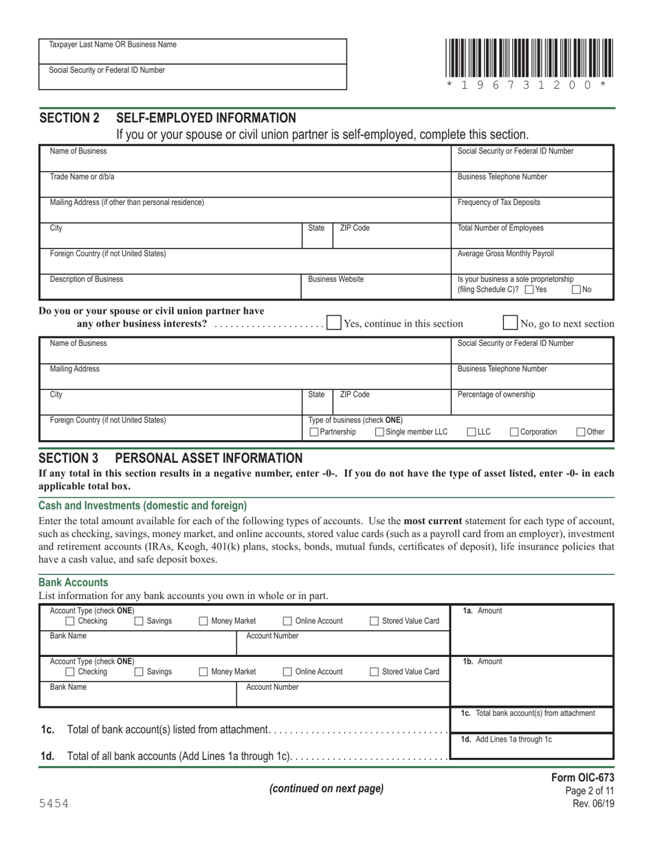 VT Form OIC-673 Collection Information Statement for Wage Earners and Self-employed Individuals - Vermont, Page 2