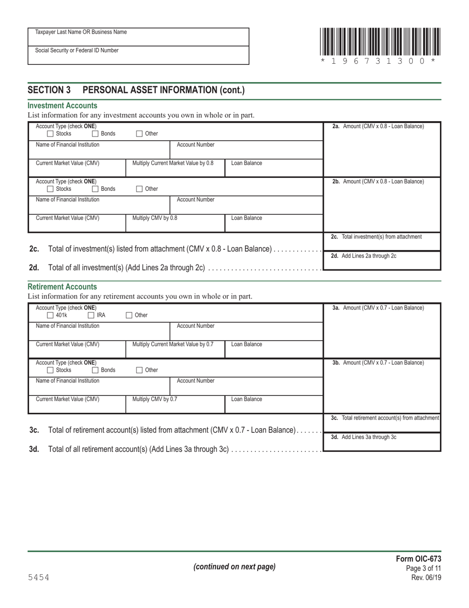 VT Form OIC-673 Collection Information Statement for Wage Earners and Self-employed Individuals - Vermont, Page 3