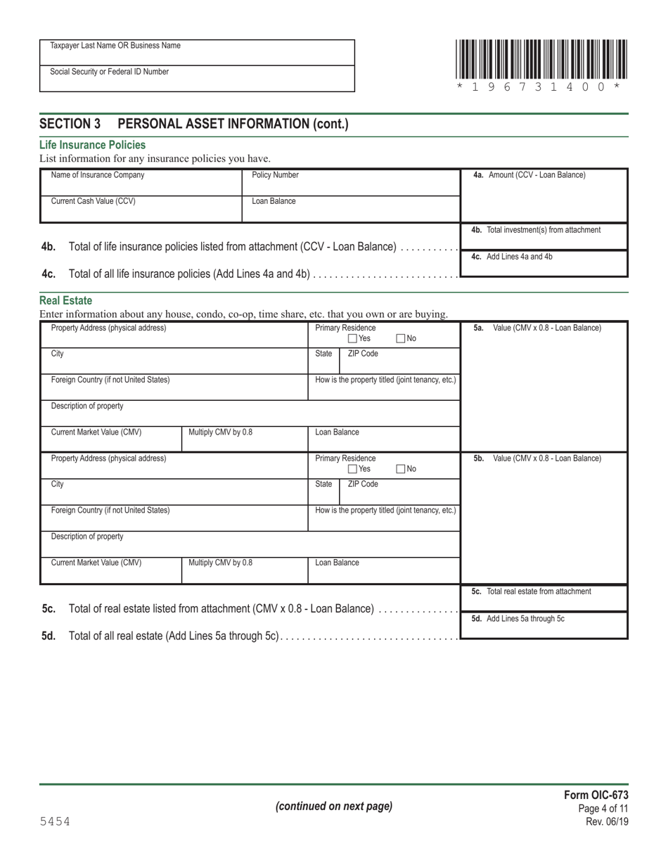 VT Form OIC-673 Collection Information Statement for Wage Earners and Self-employed Individuals - Vermont, Page 4