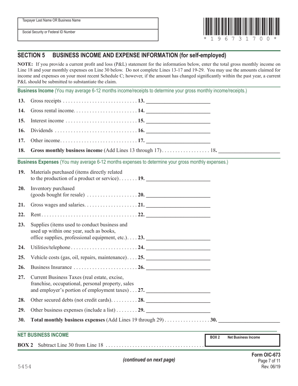 VT Form OIC-673 Collection Information Statement for Wage Earners and Self-employed Individuals - Vermont, Page 7