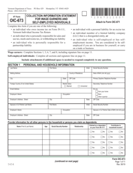 Document preview: VT Form OIC-673 Collection Information Statement for Wage Earners and Self-employed Individuals - Vermont