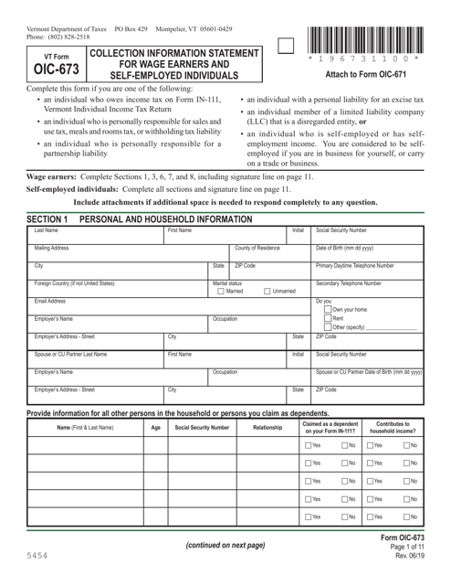 VT Form OIC-673  Printable Pdf