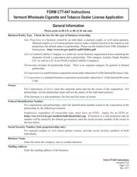 Instructions for VT Form CTT-647 Vermont Wholesale Cigarette and Tobacco Dealer License Application - Vermont