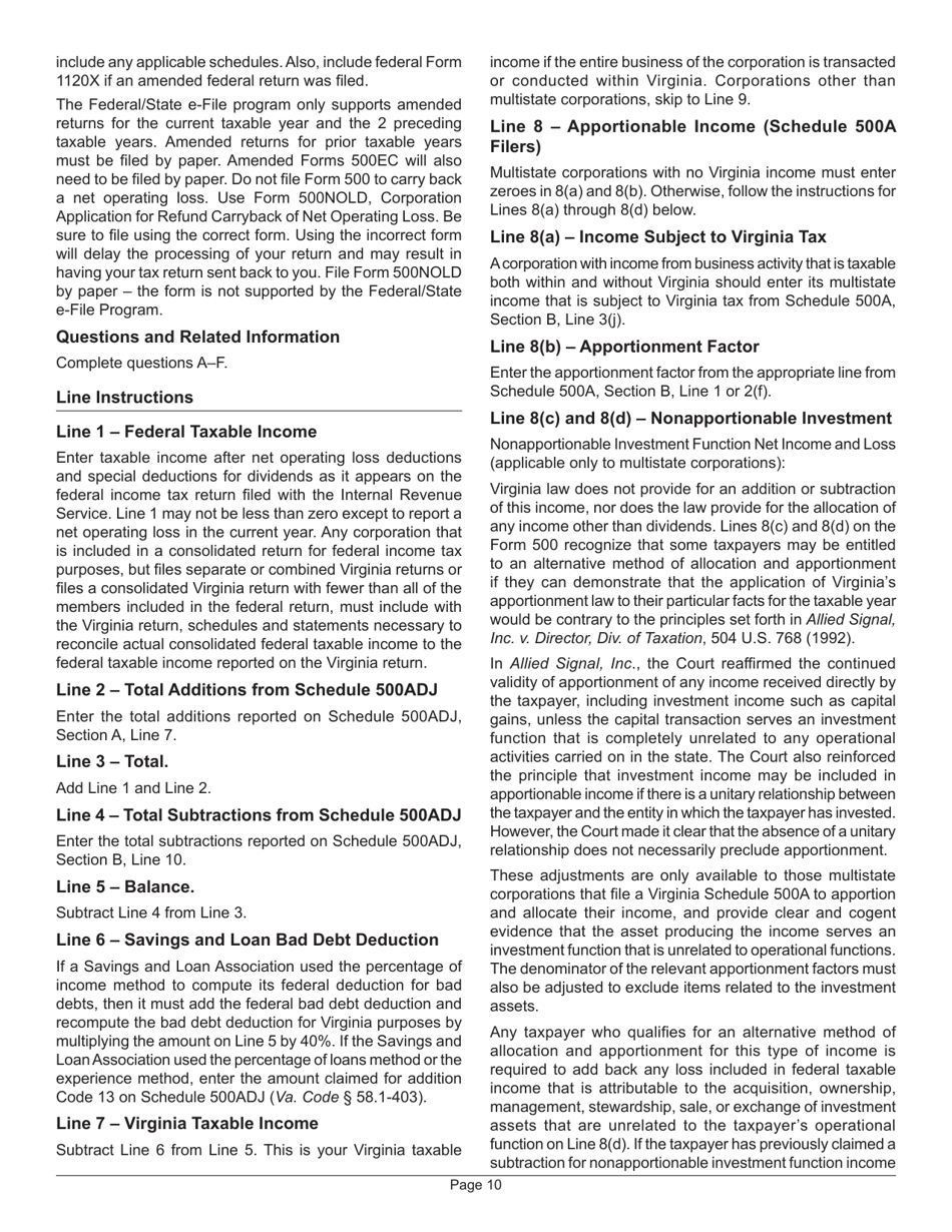 Instructions for Form 500 Virginia Corporation Income Tax Return - Virginia, Page 14