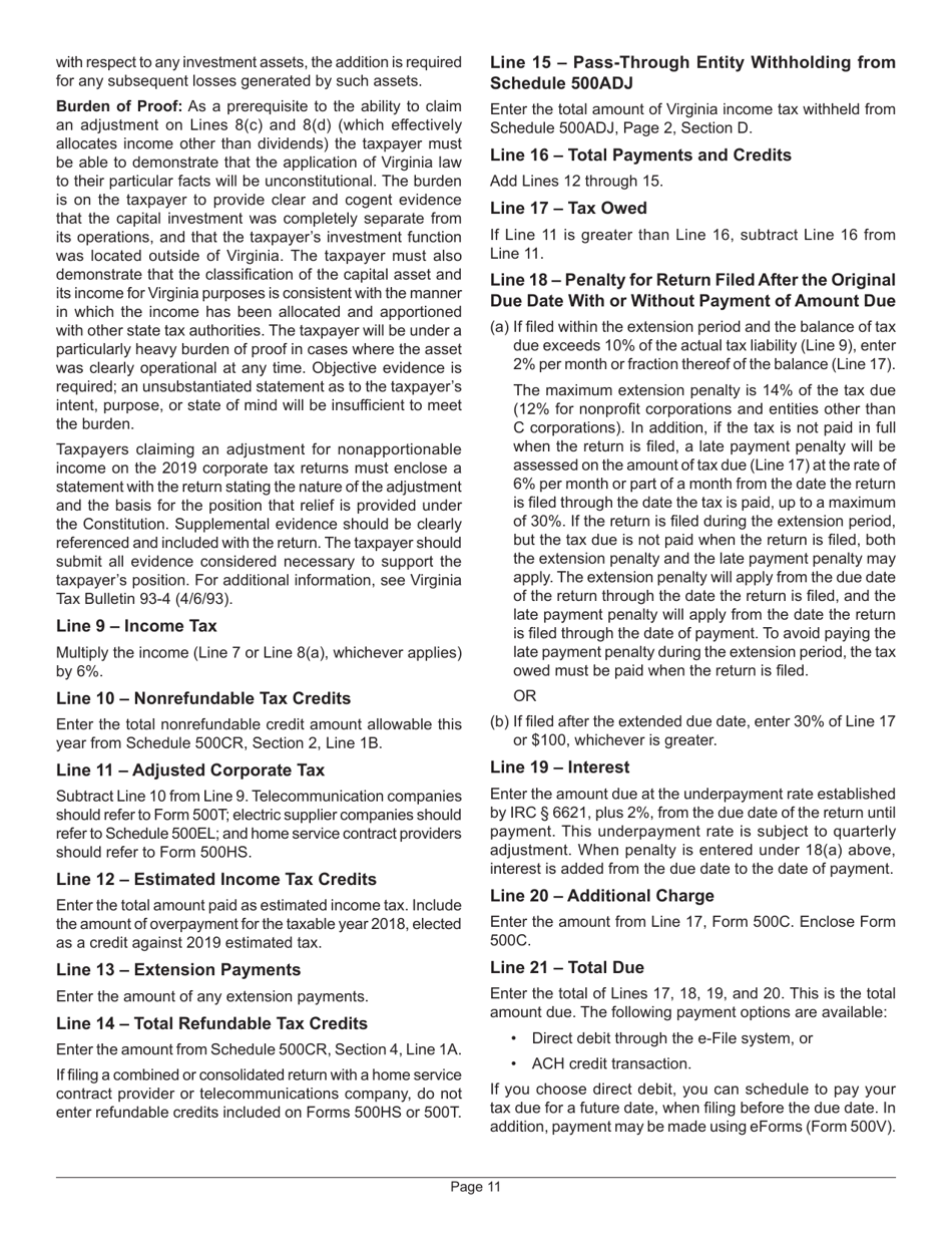 Instructions for Form 500 Virginia Corporation Income Tax Return - Virginia, Page 15