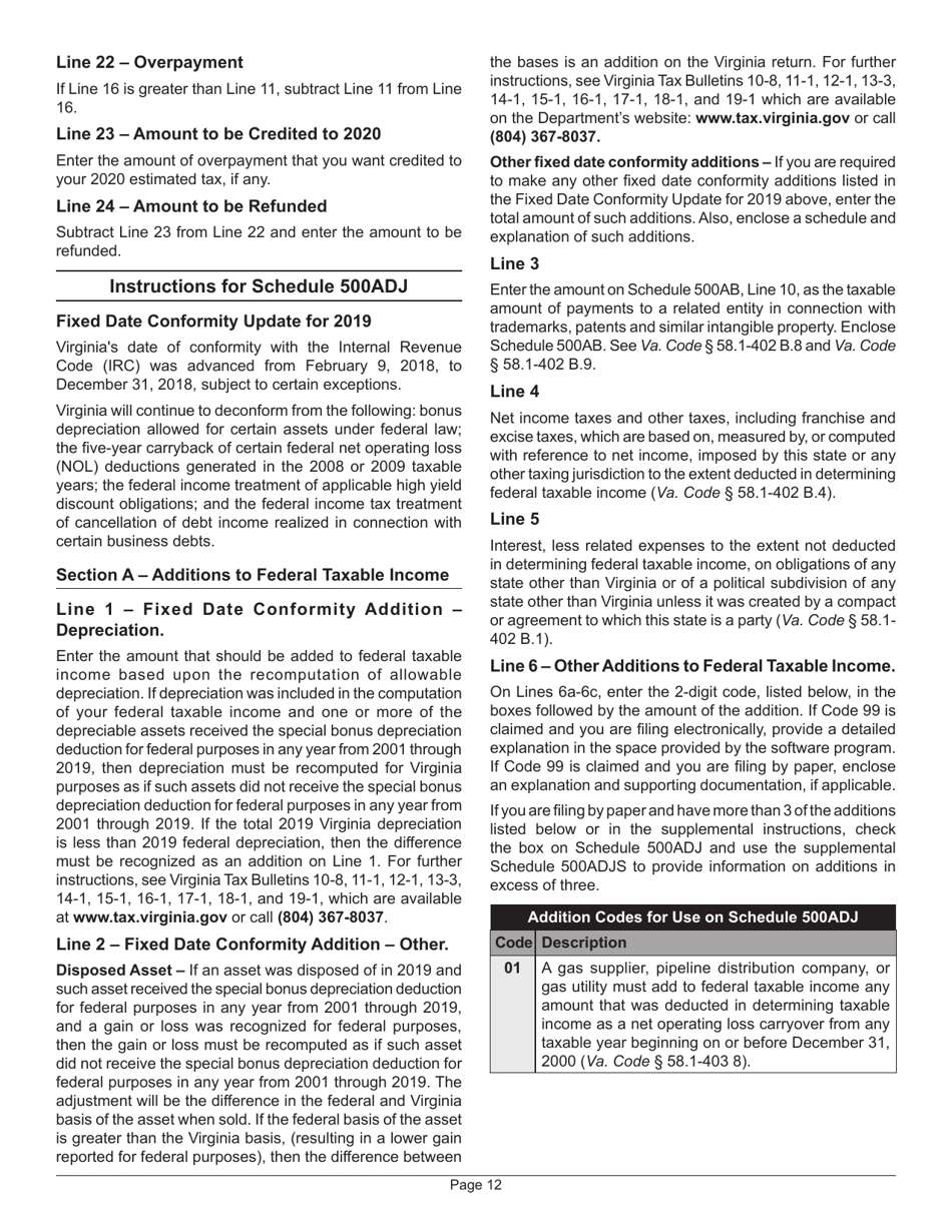 Instructions for Form 500 Virginia Corporation Income Tax Return - Virginia, Page 16