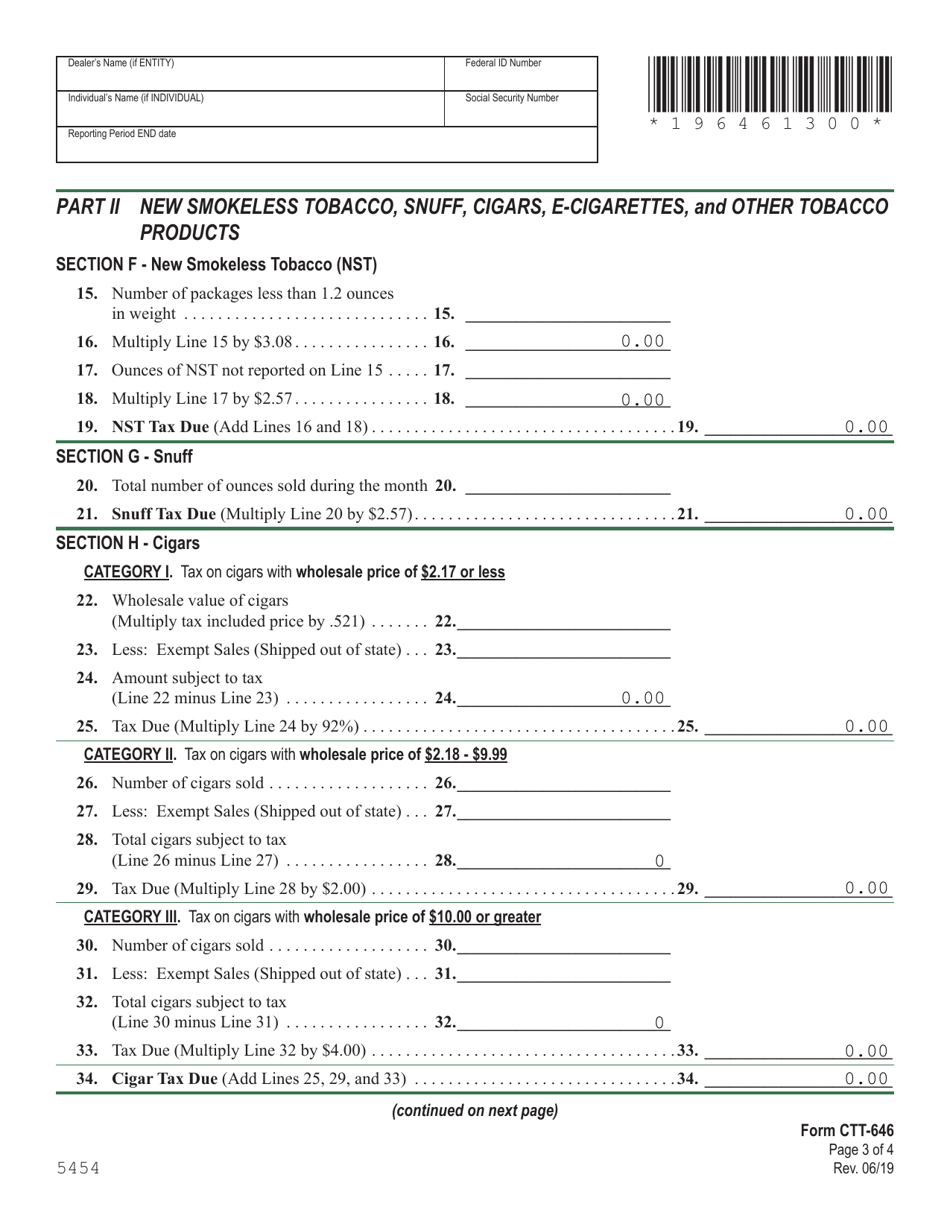 VT Form CTT-646 Wholesale Cigarette and Tobacco Dealer Report and Tax Return - Vermont, Page 3